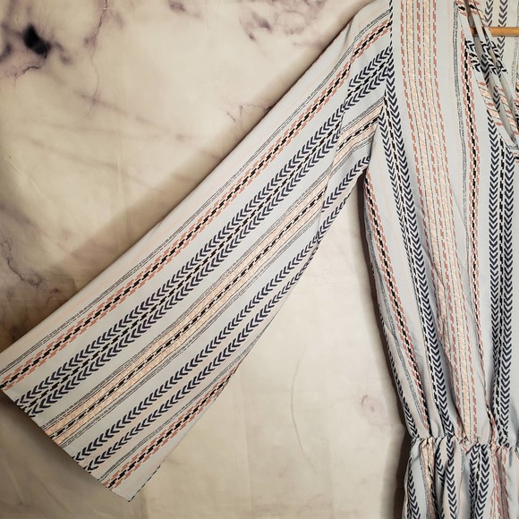 VINTAGE HAVANA Stripe Boho Flare Long Sleeve Faux Wrap Romper S - Picture 4 of 8